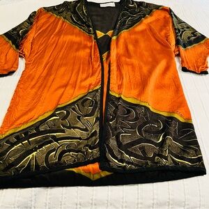 S. Ryan Designs Silk Orange and Black Kimono Jacket